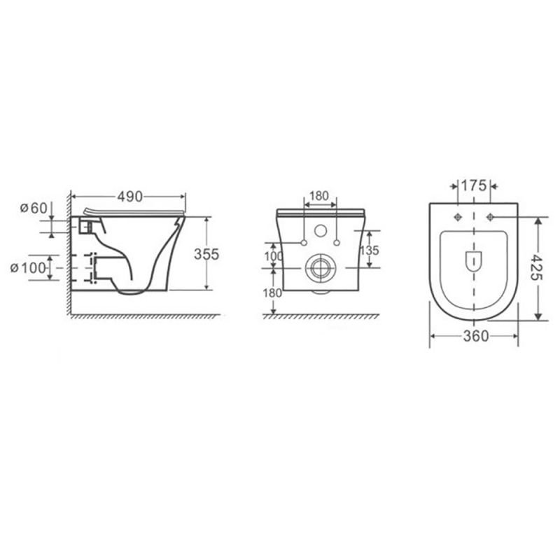 Унитаз CeruttiSPA Adige Aria MB CT9246 подвесной, безободковый, с сиденьем микролифт, цвет черный матовый