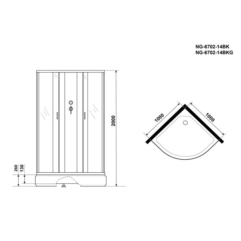 Душевая кабина Niagara Classic NG-6702-14BKG 100x100, стекло прозрачное, профиль черный, без крыши, с гидромассажем