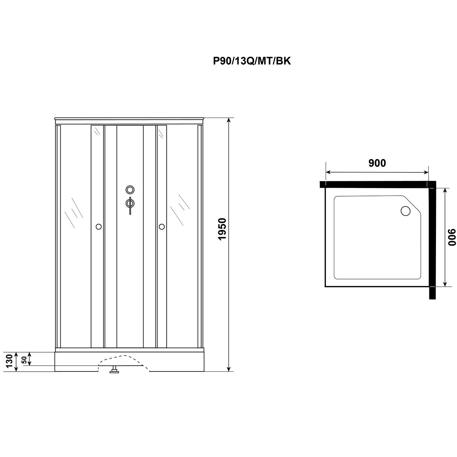 Душевая кабина Niagara Promo P90/13Q/MT/BK 90х90, стекло матовое, профиль белый, без крыши