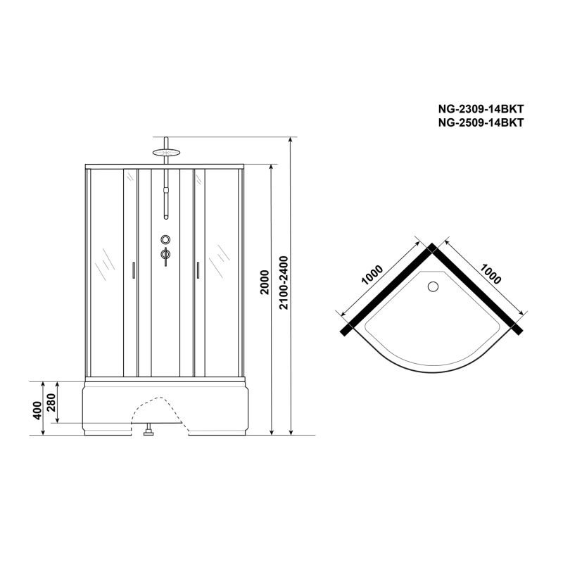 Душевая кабина Niagara Classic NG-2309-14BKT 100x100, стекло матовое, профиль серебро, без крыши