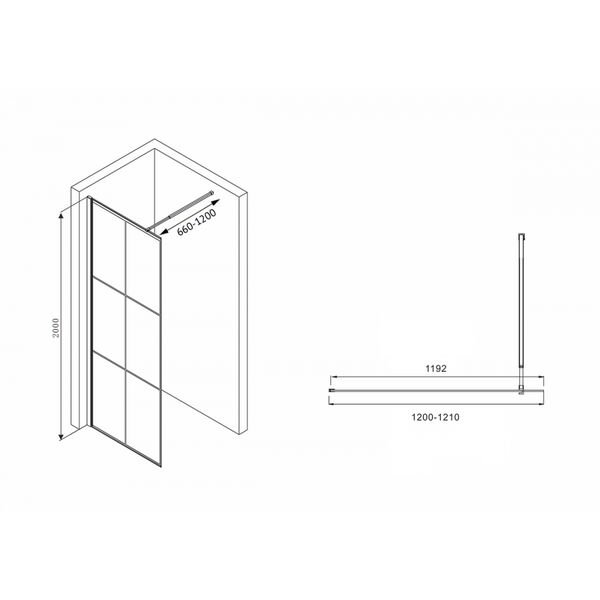 Душевая перегородка Abber Immer Offen AG62120B8 120x200, стекло прозрачное, профиль черный - фото 1