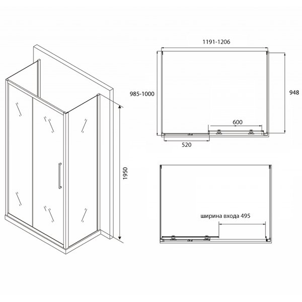 Душевой уголок Abber Schwarzer Diamant AG30120BH-S100B-S100B 120x100, стекло прозрачное, профиль черный