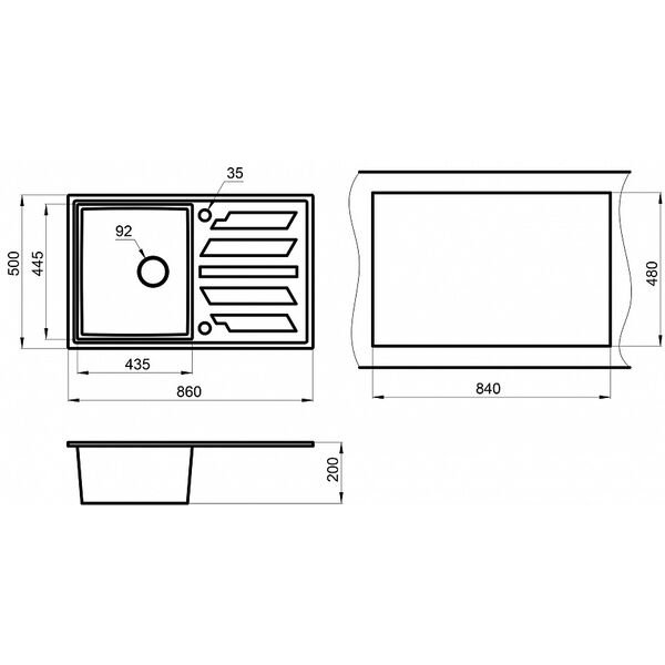 Кухонная мойка Granula GR-8601 BG 86x50, с крылом, цвет графит