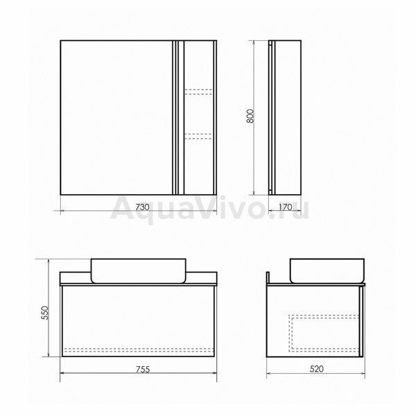 Мебель для ванной Comforty Эдинбург 75, цвет бетон светлый / черный