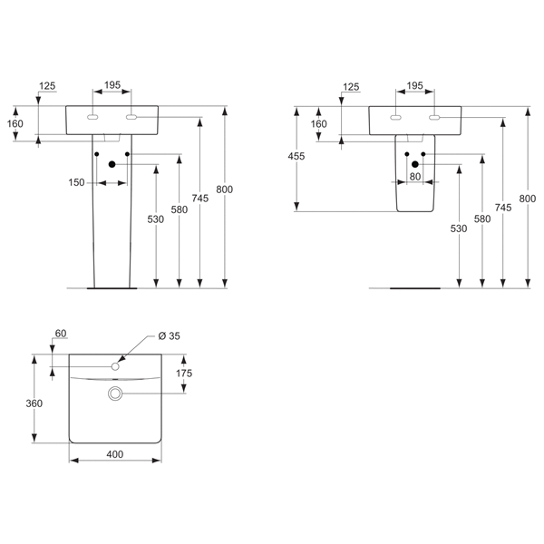 Раковина Ideal Standard Connect E803301 подвесная, 40x36 см, цвет евро белый