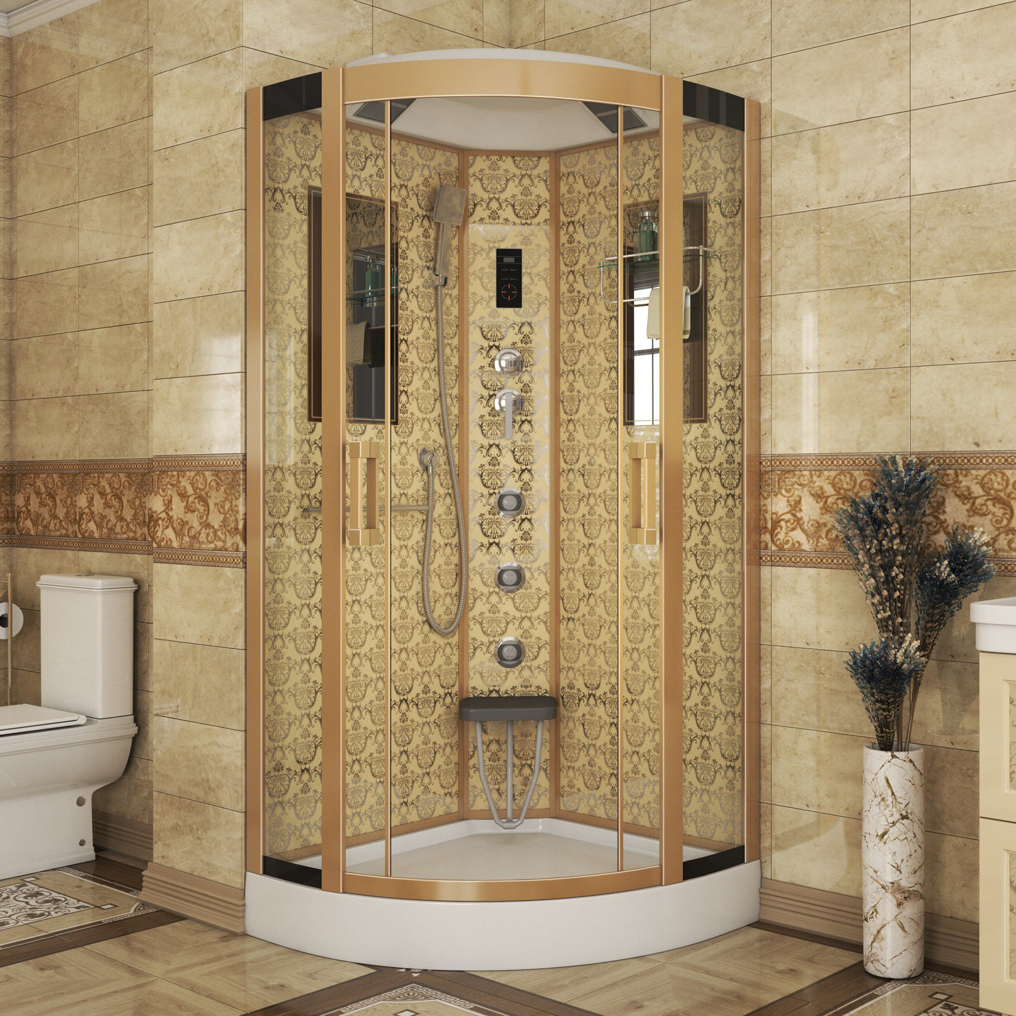 Душевая кабина Niagara Luxe NG-7715G 90x90, стекло прозрачное, профиль золото, с крышей, с гидромассажем, с пультом управления