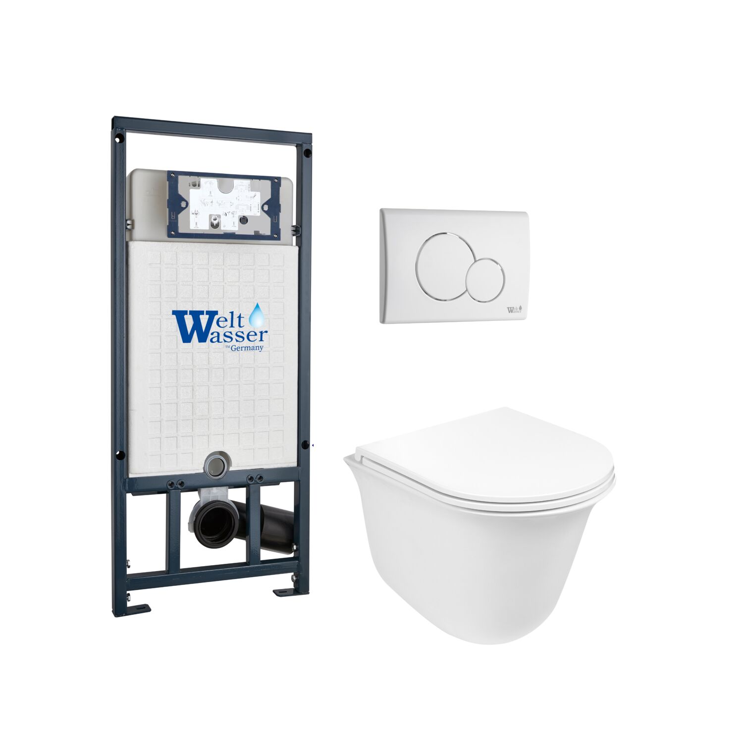 Комплект Weltwasser 10000011130 унитаза Telbach 004 GL-WT с сиденьем микролифт и инсталляции Marberg 507 с белой кнопкой Mar 507 RD GL-WT