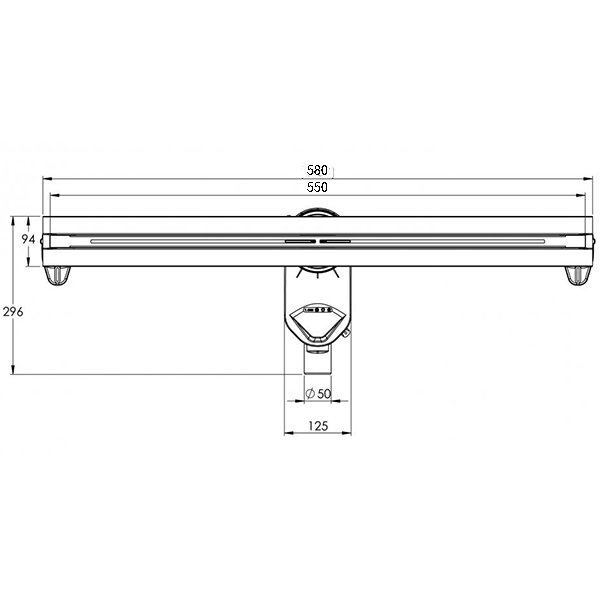 Душевой лоток Berges Super Line 090080 с решеткой 55x9 см, прямой выпуск, цвет хром матовый, с возможностью изменения длины