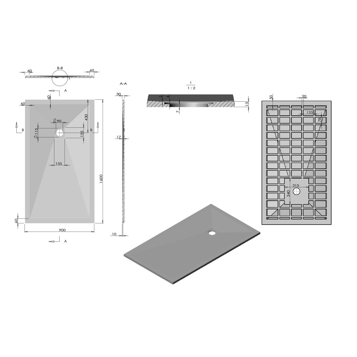 Поддон для душа Vincea VST-4SR9016A 160x90, искусственный камень, цвет антрацит - фото 1