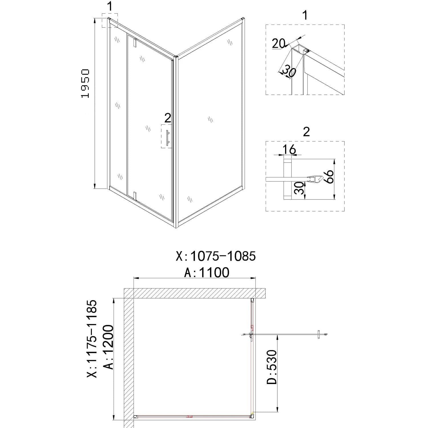 Душевой уголок Niagara Nova NG-43-12AG-A110G 120x110, стекло прозрачное, профиль холодное золото - фото 1