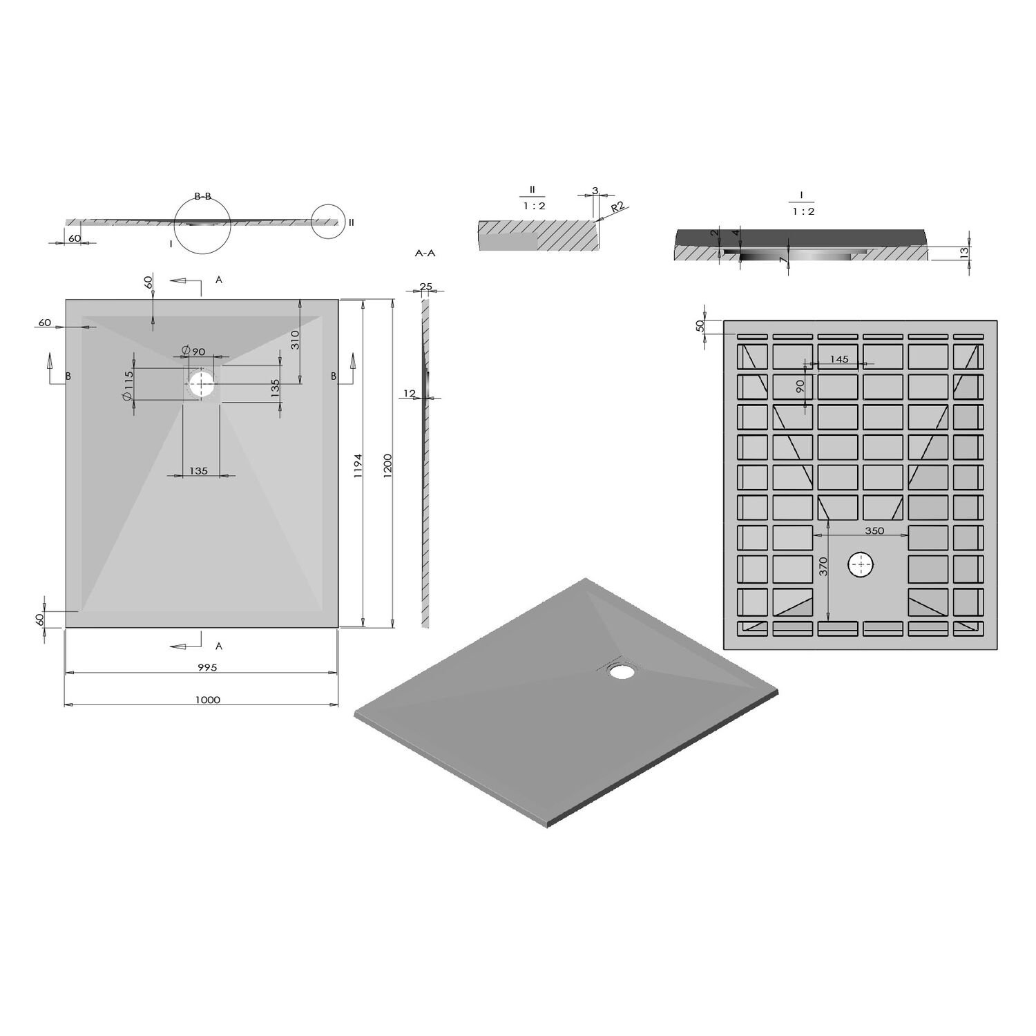 Поддон для душа Vincea VST-4SR1012G120x100, искусственный камень, цвет серый - фото 1