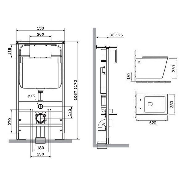 Комплект SantiLine SL-5007 + SL-01 подвесного унитаза с сиденьем микролифт и инсталляции с хромированной кнопкой - фото 1