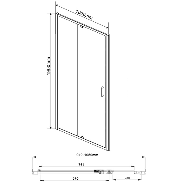 Душевая дверь Vincea Intra VDP-1I 90 / 100x190, стекло шиншилла, профиль хром