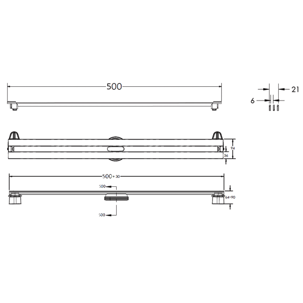 Душевой лоток Berges Super Slim 090078 с решеткой 50x9 см, прямой выпуск, с возможностью изменения длины, цвет матовый хром