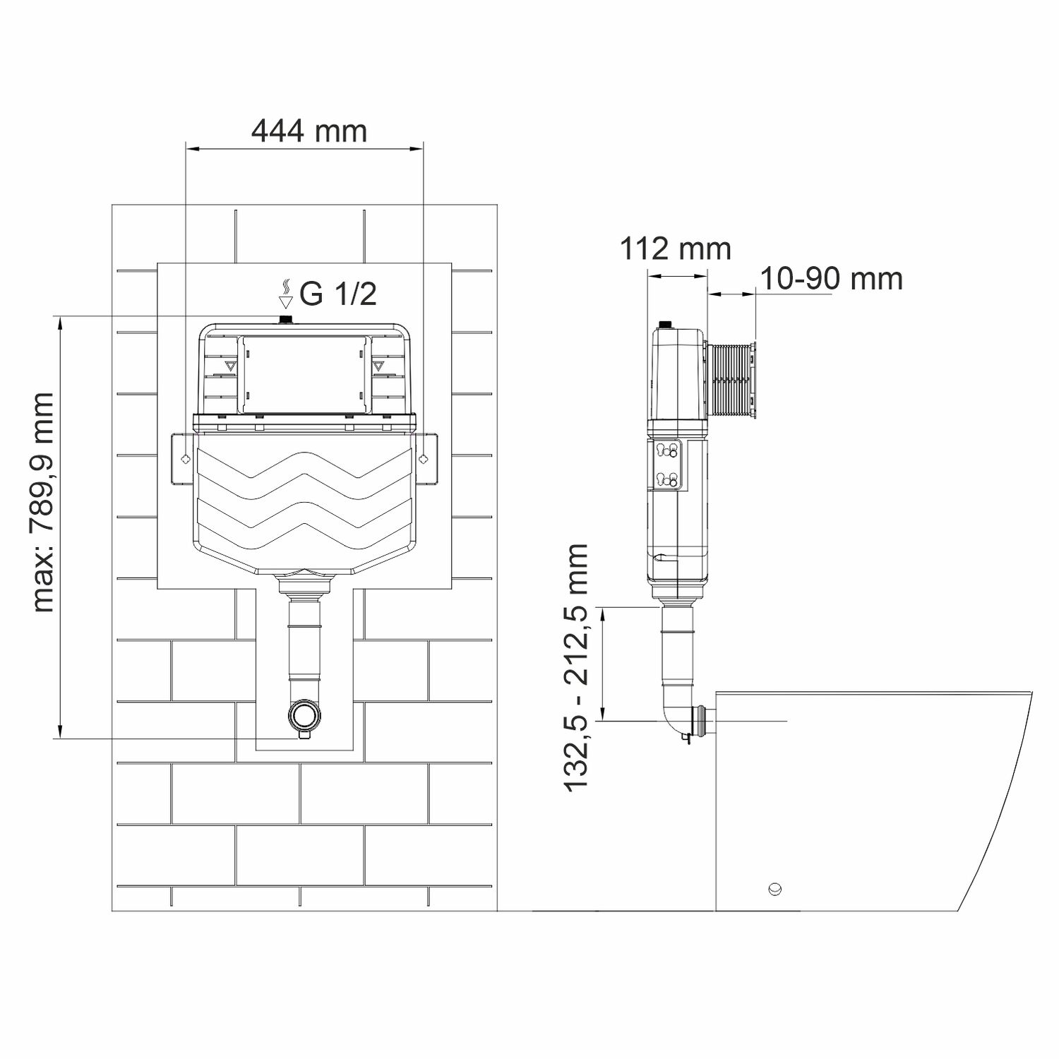 Бачок скрытого монтажа WasserKRAFT Aller 10TLT.031.ME.MB04 для приставного унитаза, с кнопкой смыва MB04 черной матовой - фото 1