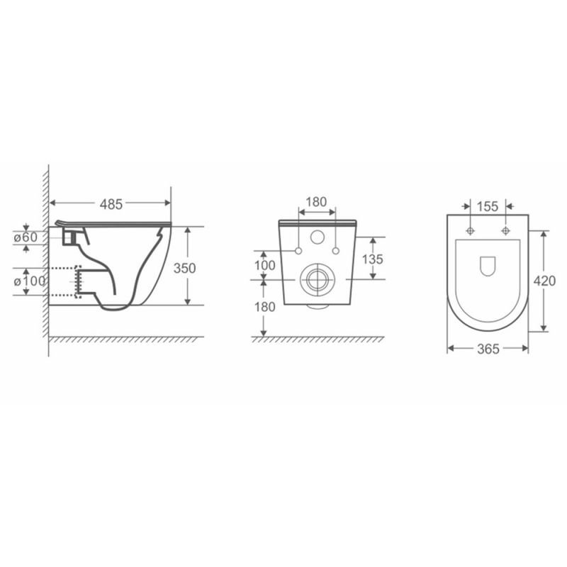 Унитаз CeruttiSPA Ticino Aria MB CT8918 подвесной, безободковый, с сиденьем микролифт, цвет черный матовый