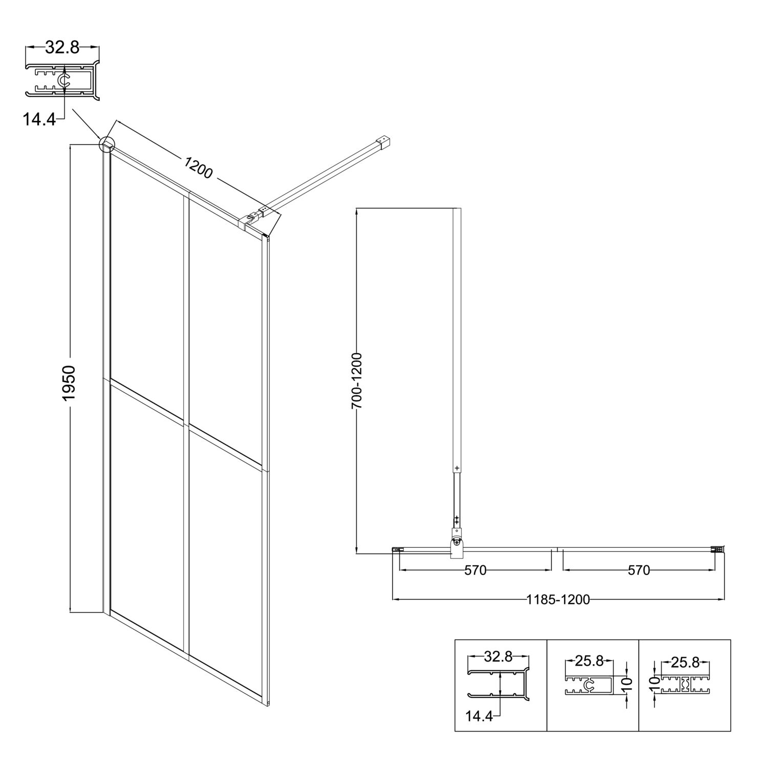 Душевая перегородка Niagara Nova NG-686-12 Black 120x195, стекло прозрачное с рисунком, профиль черный матовый - фото 1