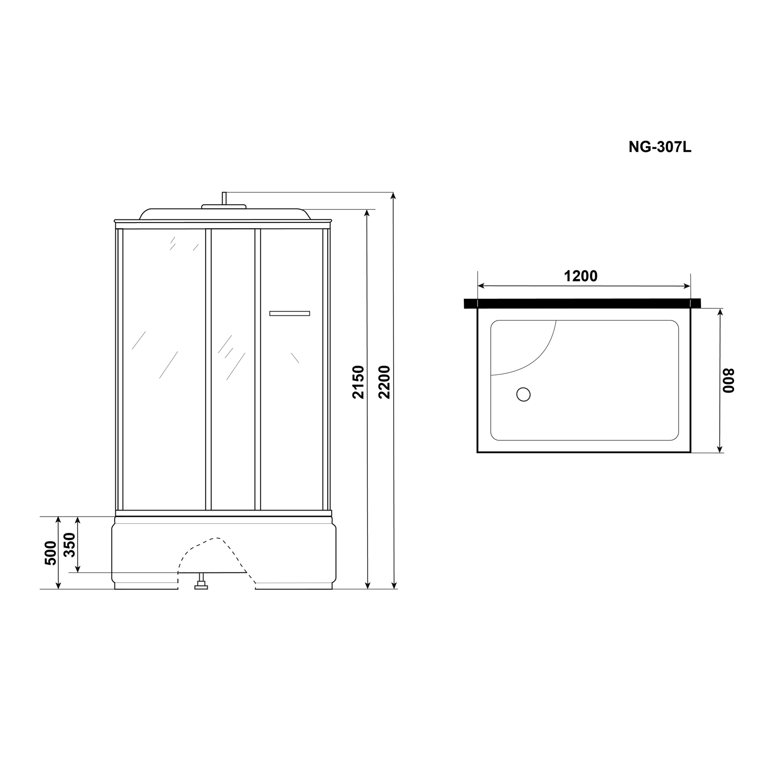 Душевая кабина Niagara Ultra NG-307-01L 120х80, левая, стекло прозрачное с матовой полосой, профиль хром, с крышей, с гидромассажем, с пультом управления