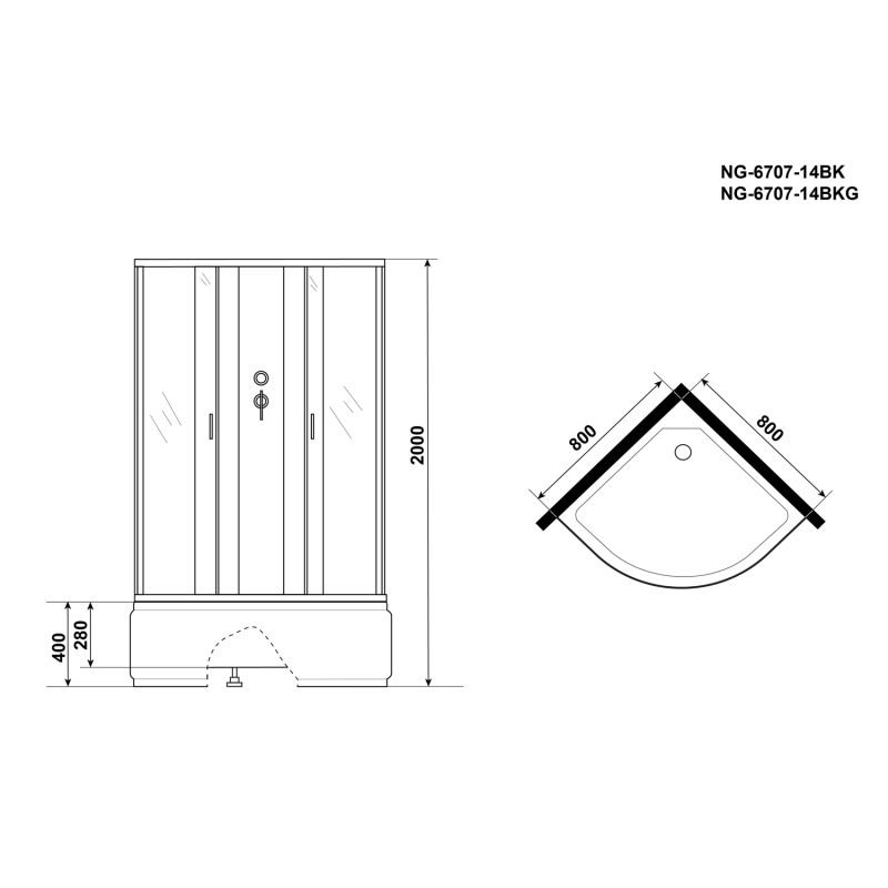 Душевая кабина Niagara Classic NG-6707-14BK 80x80, стекло прозрачное, профиль черный, без крыши