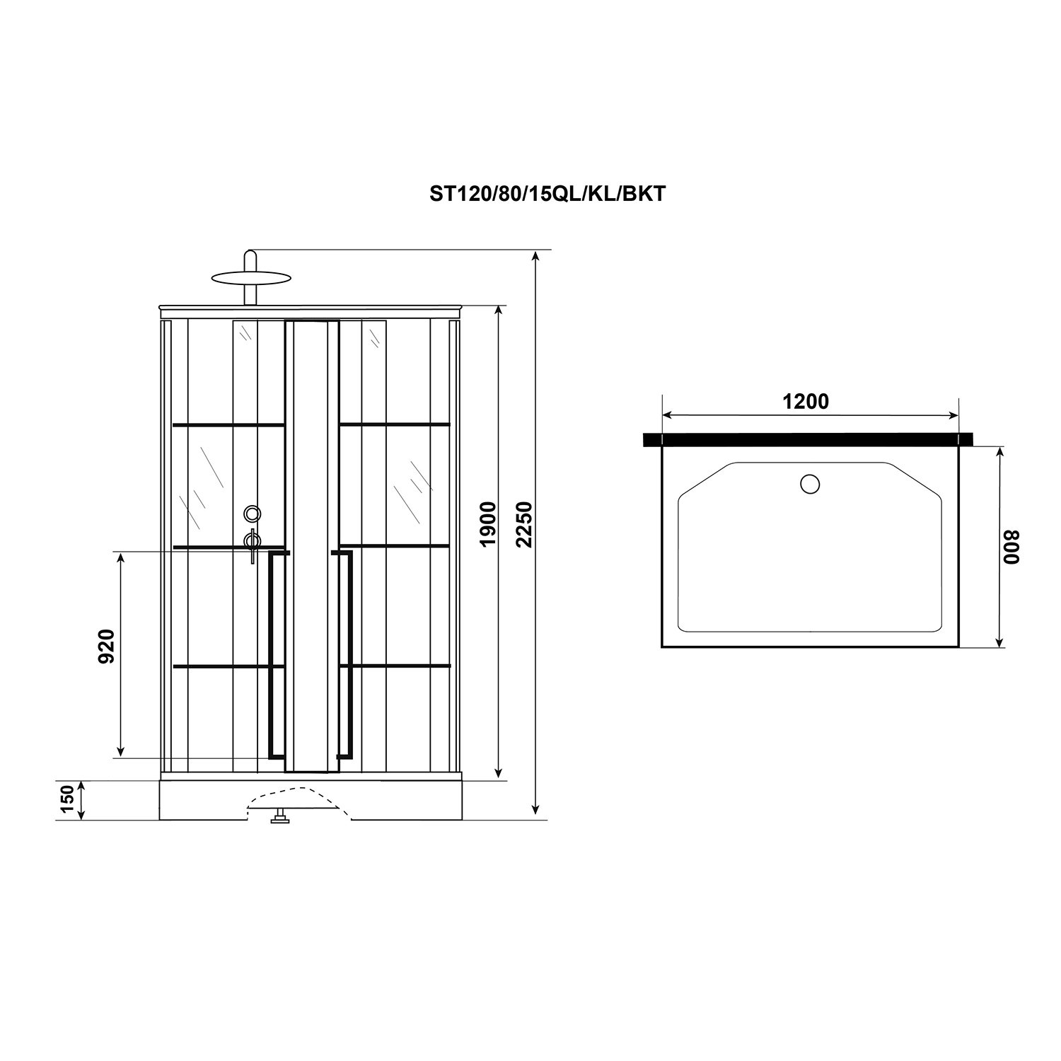 Душевая кабина Niagara Standart ST120/80/15QL/KL/BKT 120х80, левая, стекло прозрачное, профиль черный