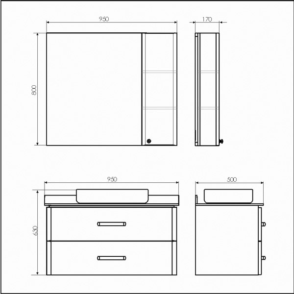 Мебель для ванной Comforty Амстердам 95 с черной матовой столешницей, цвет белый