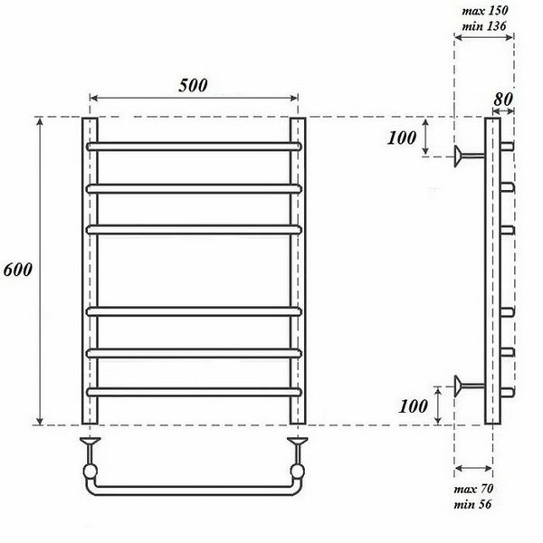 Полотенцесушитель Point П6 50x60 водяной, цвет хром - фото 1