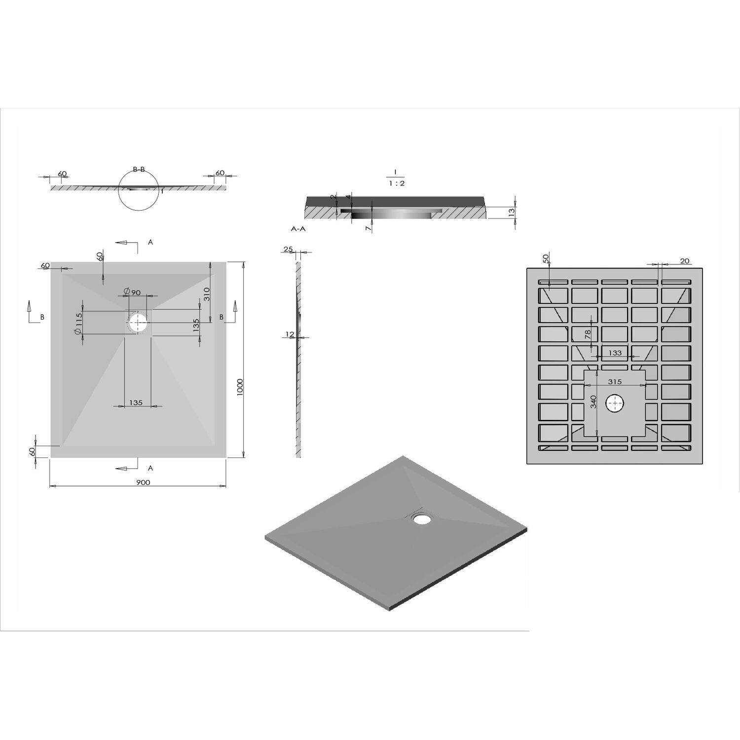 Поддон для душа Vincea VST-4SR9010G 100x90, искусственный камень, цвет серый - фото 1