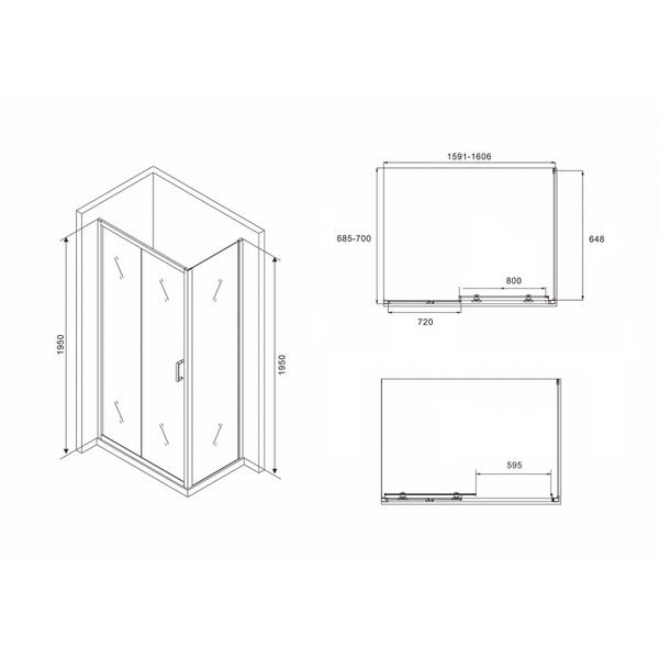 Душевой уголок Abber Schwarzer Diamant AG30160B-S70B 160x70, стекло прозрачное, профиль черный