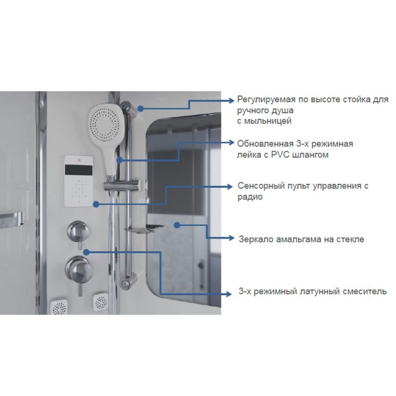 Душевая кабина Niagara Ultra NG-307-01R 120х80, правая, стекло прозрачное с матовой полосой, профиль хром, с крышей, с гидромассажем, с пультом управления