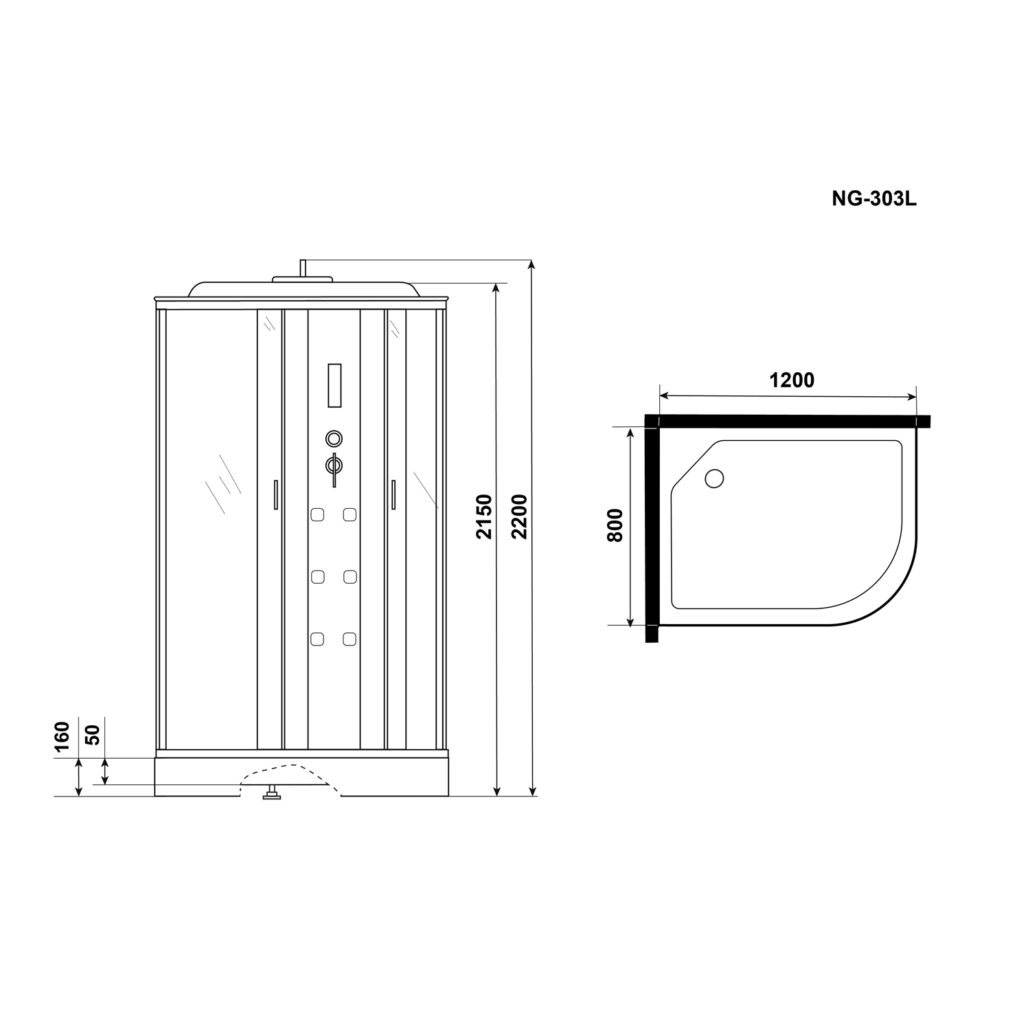 Душевая кабина Niagara Ultra NG-303-01L 120х80, левая, стекло прозрачное с матовой полосой, профиль хром, с крышей, с гидромассажем, с пультом управления