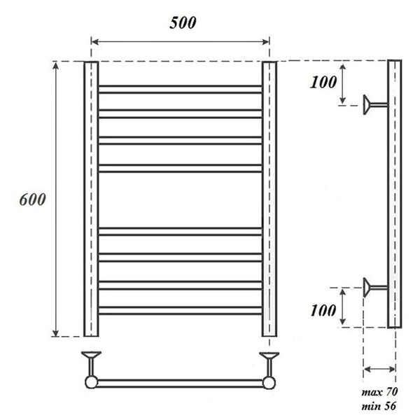 Полотенцесушитель Point П8 50x60 электрический, цвет хром