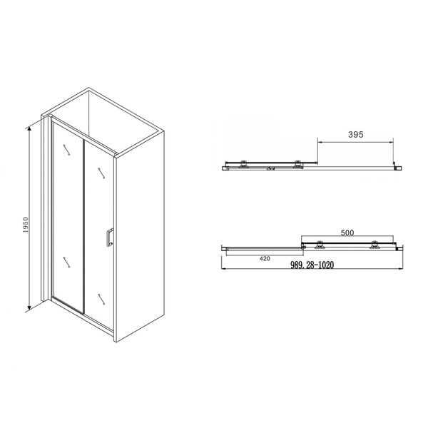 Душевая дверь Abber Schwarzer Diamant AG30100B 100x195, стекло прозрачное, профиль черный