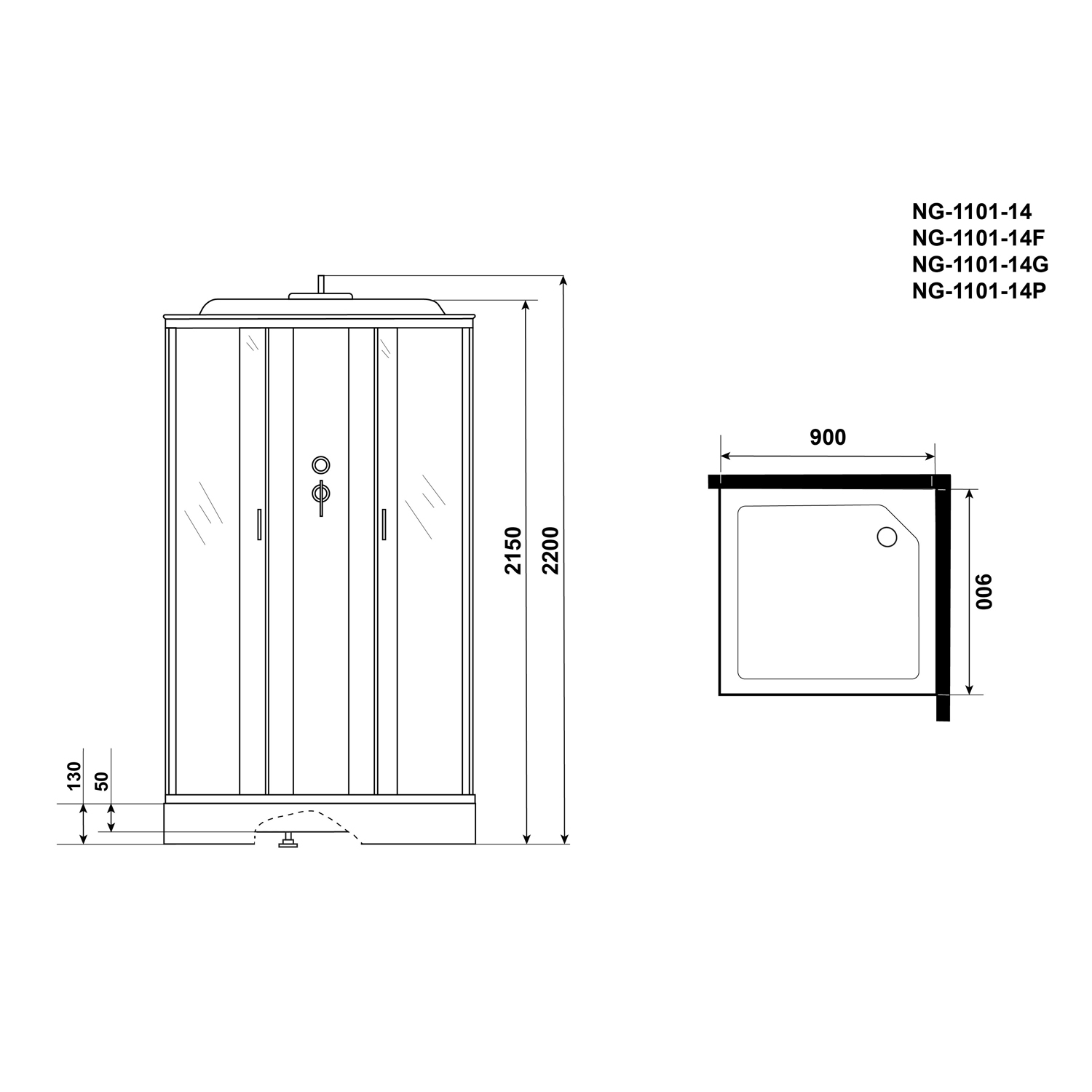 Душевая кабина Niagara Classic NG-1101-14F 90x90, стекло матовое, профиль серебро, с крышей, с гидромассажем, с пультом управления