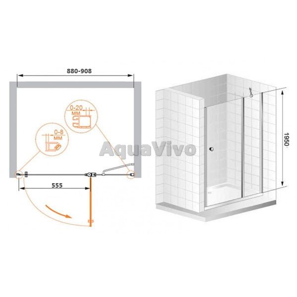 Душевая дверь Cezares ELENA-W-B-12-60/30-C-Cr 90, стекло прозрачное, профиль хром