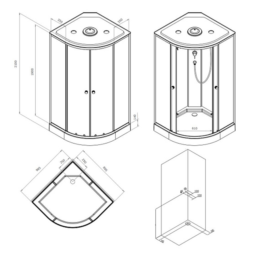 Душевая кабина AM.PM X-Joy W94C-401-100MT 100x100, стекло прозрачное, профиль хром матовый