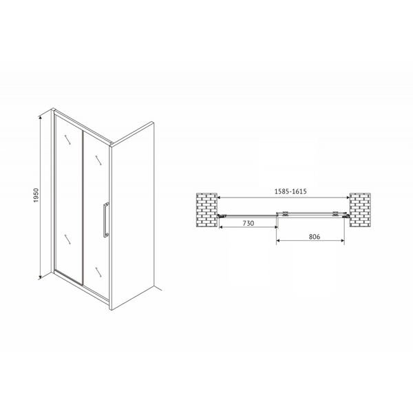 Душевая дверь Abber Schwarzer Diamant AG30160H 160x195, стекло прозрачное, профиль хром