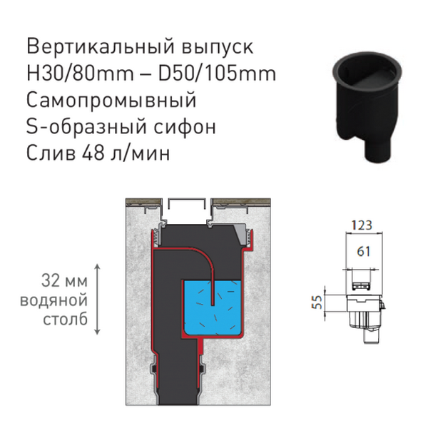 Душевой лоток Berges B1 Keramik 095017 с решеткой 60x6 см, прямой выпуск, цвет матовый черный