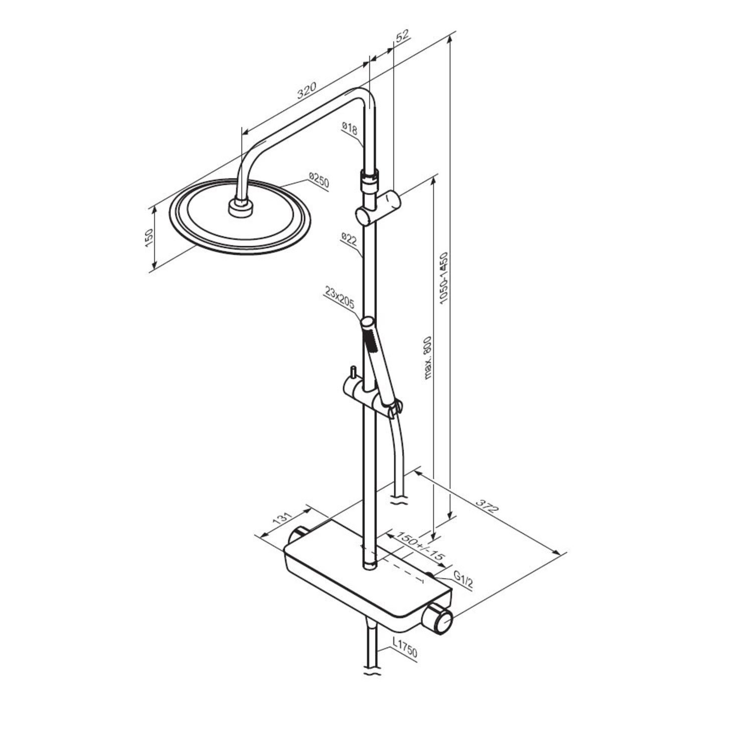 Душевая стойка Damixa Scandinavian Pure 936780300, с верхним душем, смесителем, полкой, цвет черный - фото 1