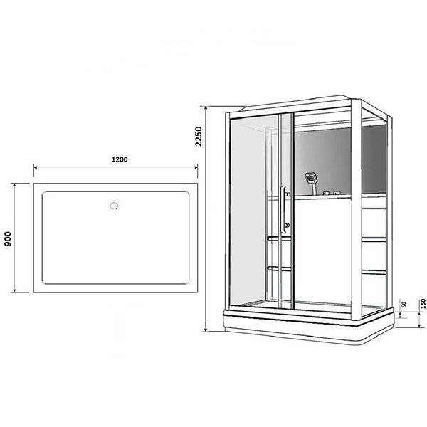 Душевая кабина Grossman GR-127L 120x90, стекло прозрачное, профиль белый, левая, с гидромассажем