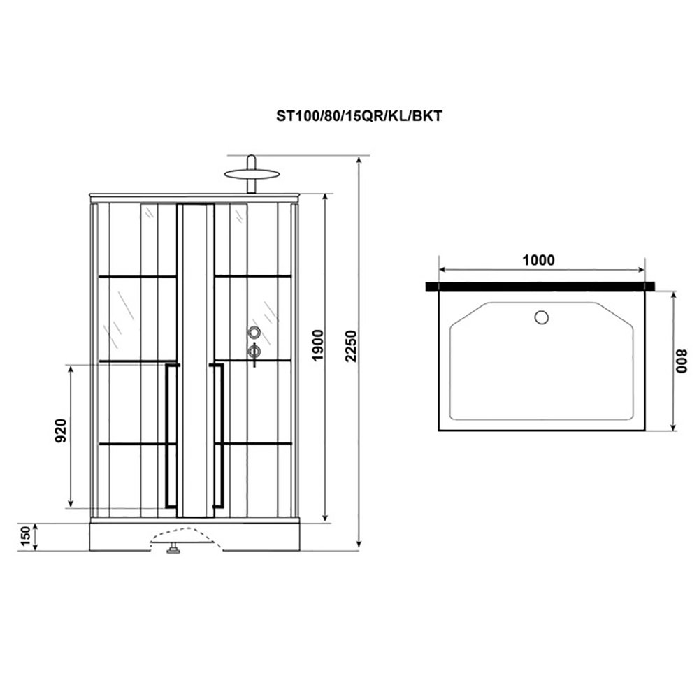 Душевая кабина Niagara Standart ST100/80/15QR/KL/BKT 100х80, правая, стекло прозрачное, профиль черный