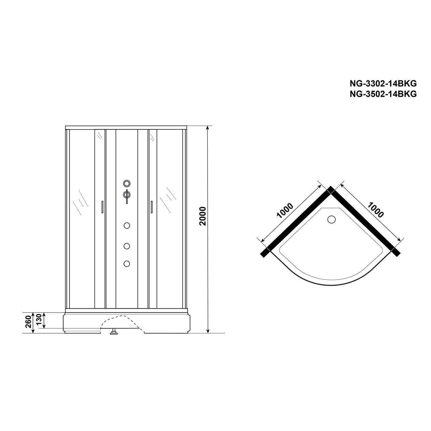 Душевая кабина Niagara Classic NG-3502-14BKG 100х100, стекло тонированное, профиль серебро, без крыши, с гидромассажем