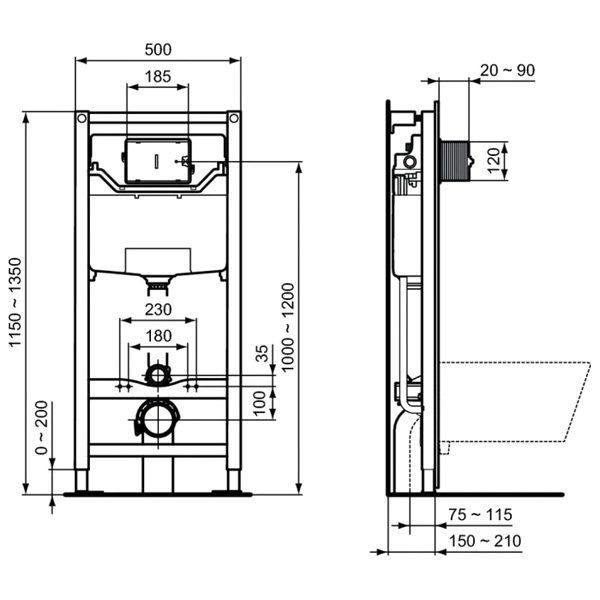 Комплект Ideal Standard R031001 подвесного унитаза Connect Air AquaBlade с сиденьем микролифт и инсталляции Prosys Frame 120 M с кнопкой Oleas M1 хром, цвет евро белый