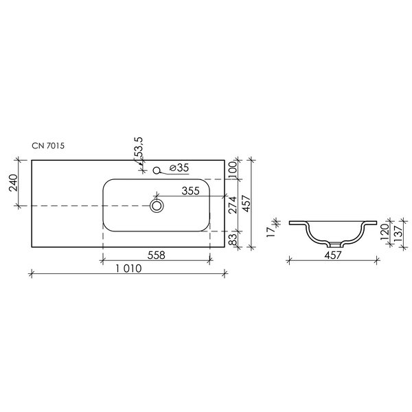 Раковина Ceramica Nova Element CN7015 накладная, правая, 102x47 см, цвет белый - фото 1