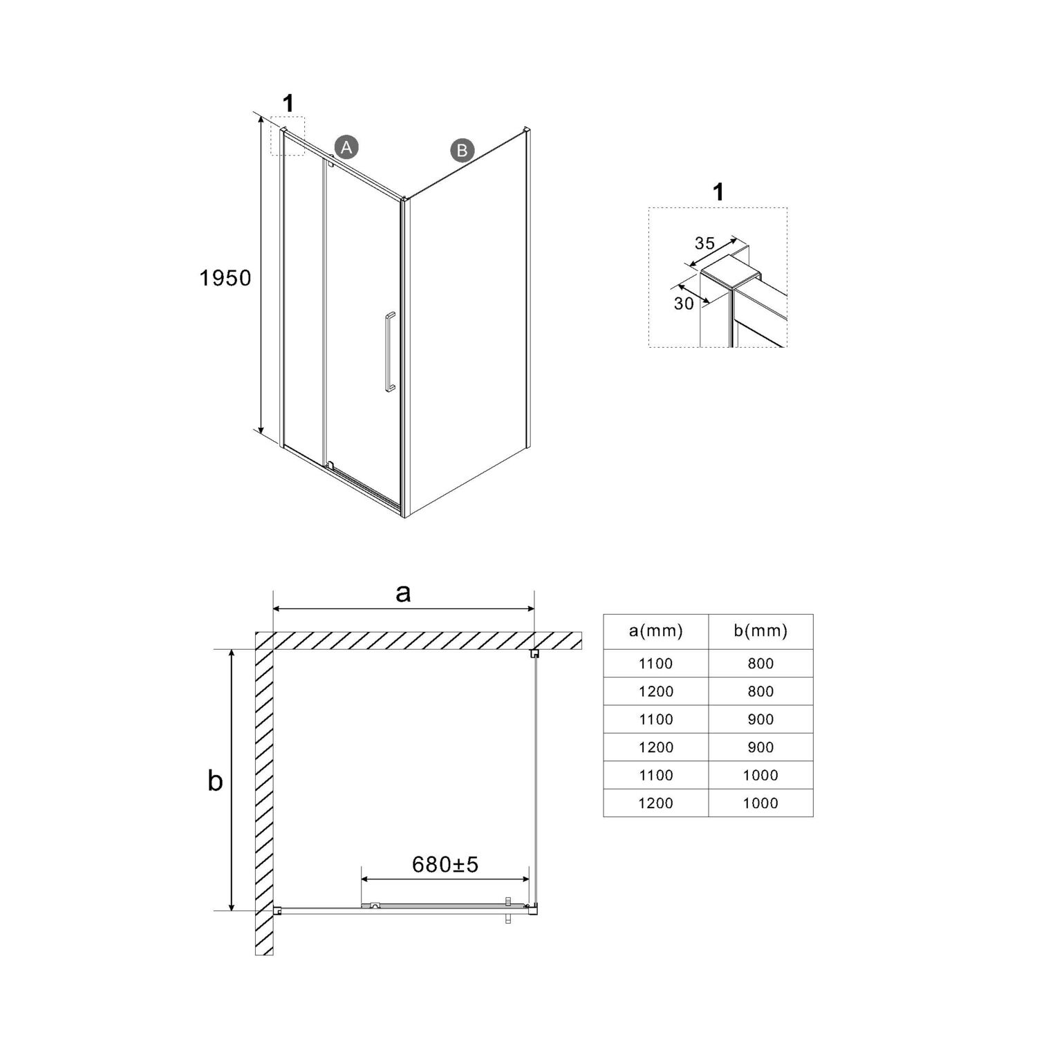 Душевой уголок Niagara Nova NG-85-11AB-A80B-34 110x80, стекло прозрачное, профиль черный матовый - фото 1