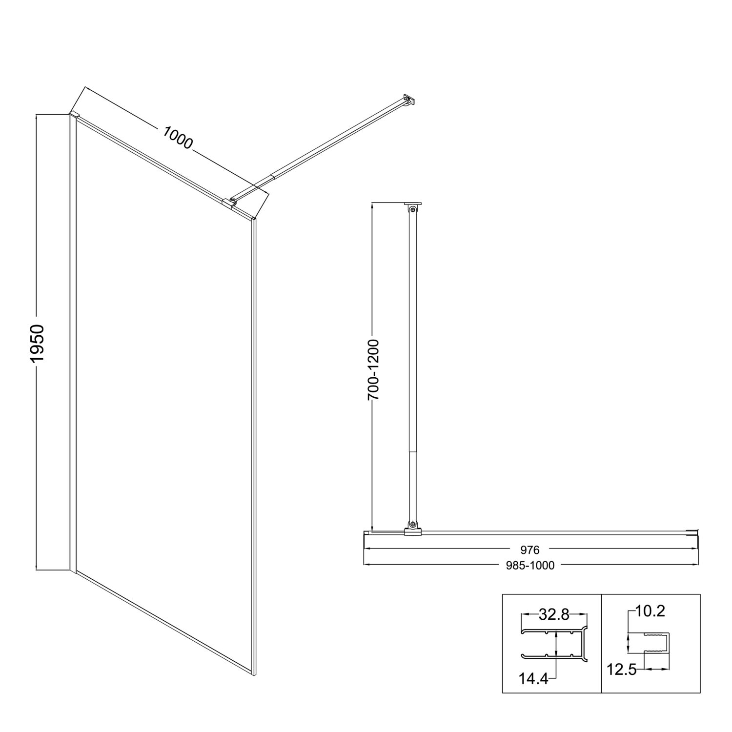 Душевая перегородка Niagara Nova NG-680-10 Black 100x195, стекло прозрачное с рисунком, профиль черный матовый - фото 1