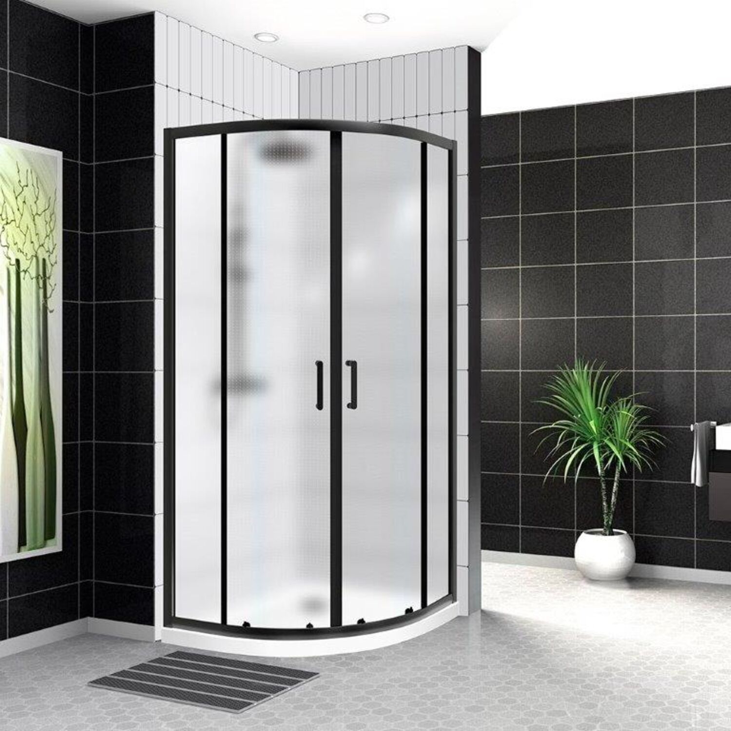 Душевой уголок BelBagno Uno-195 R-2-90-P-NERO 90x90, стекло рифленое, профиль черный матовый