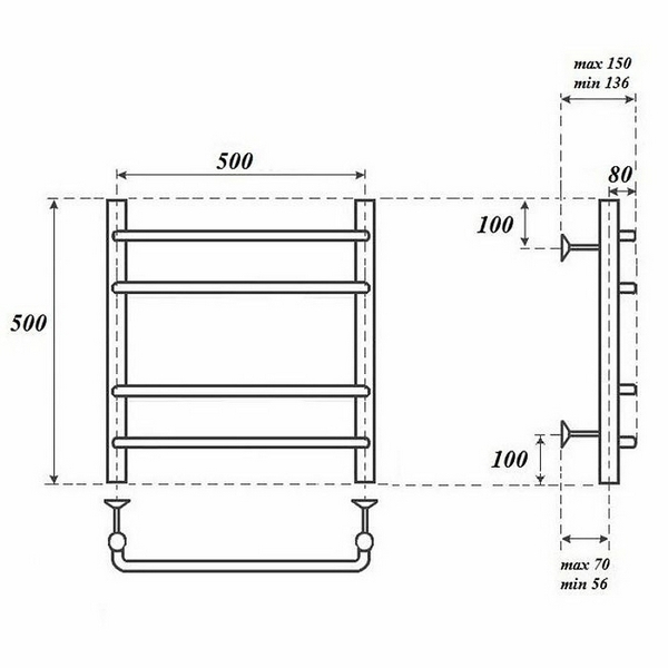 Полотенцесушитель Point П4 50x50 электрический, цвет хром - фото 1