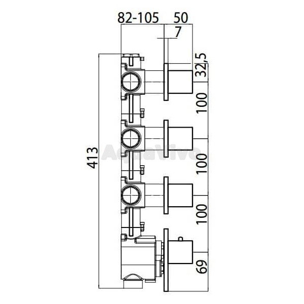 Скрытая часть Bossini 4 Outlets Z030271000 для термостата HighFlow, с девиатором - фото 1