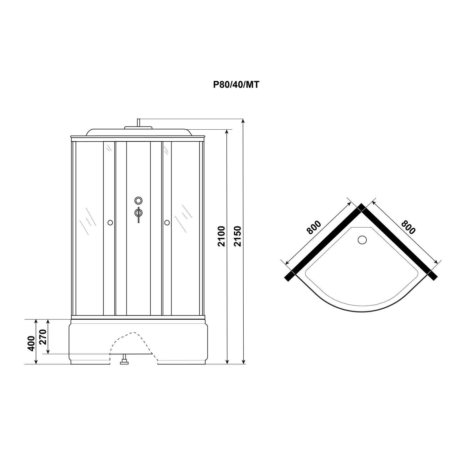 Душевая кабина Niagara Promo P80/40/MT 80х80, стекло матовое, профиль белый, с крышей