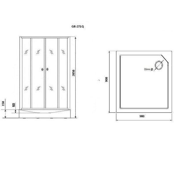 Душевая кабина Grossman GR-271Q L 90x90, левая, стекло прозрачное с черными полосами, профиль черный